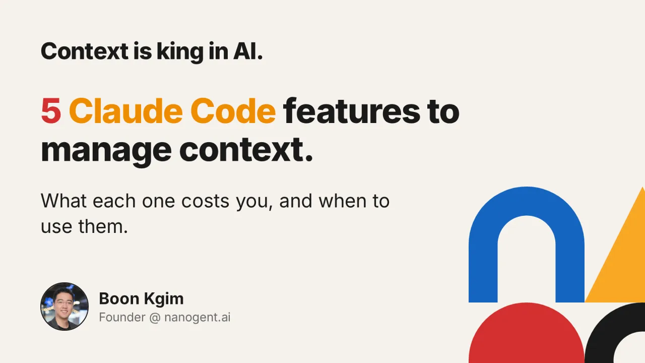 Context is king in AI. Five Claude Code features to manage context, and when to use them.