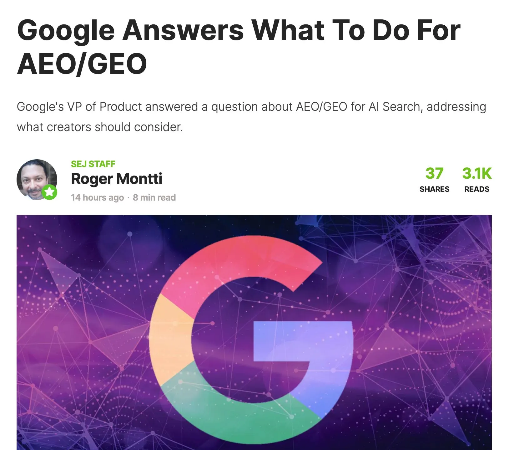 Google's VP of Product recently answered a question about AEO/GEO for AI Search.