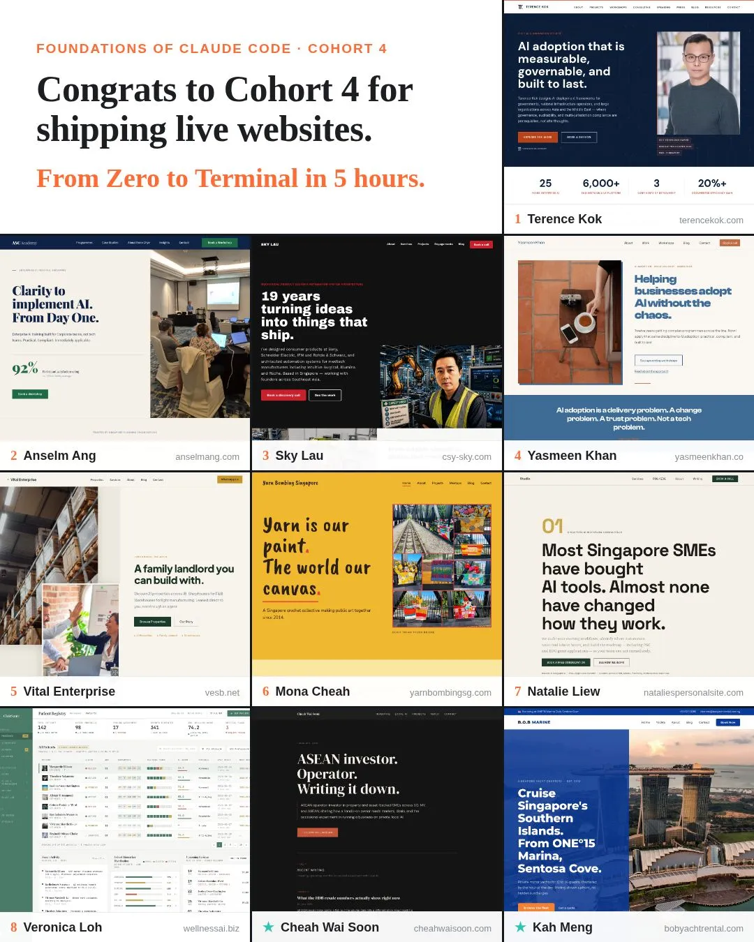 Ten more websites went live this week from my Foundations of Claude Code workshop.