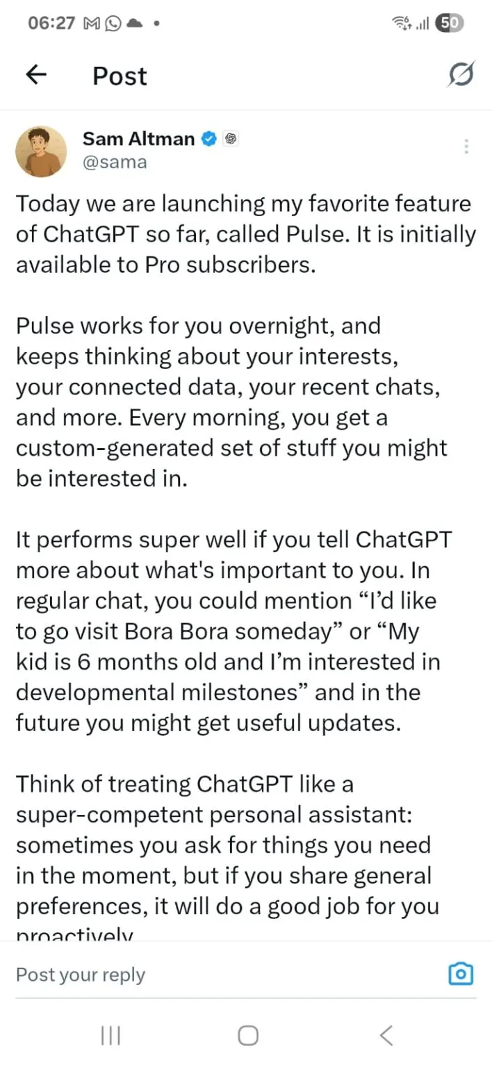 Sam Altman Announces ChatGPT Pulse