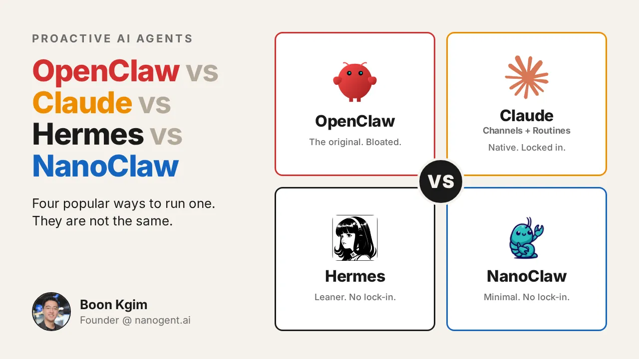 OpenClaw vs Claude vs Hermes vs NanoClaw