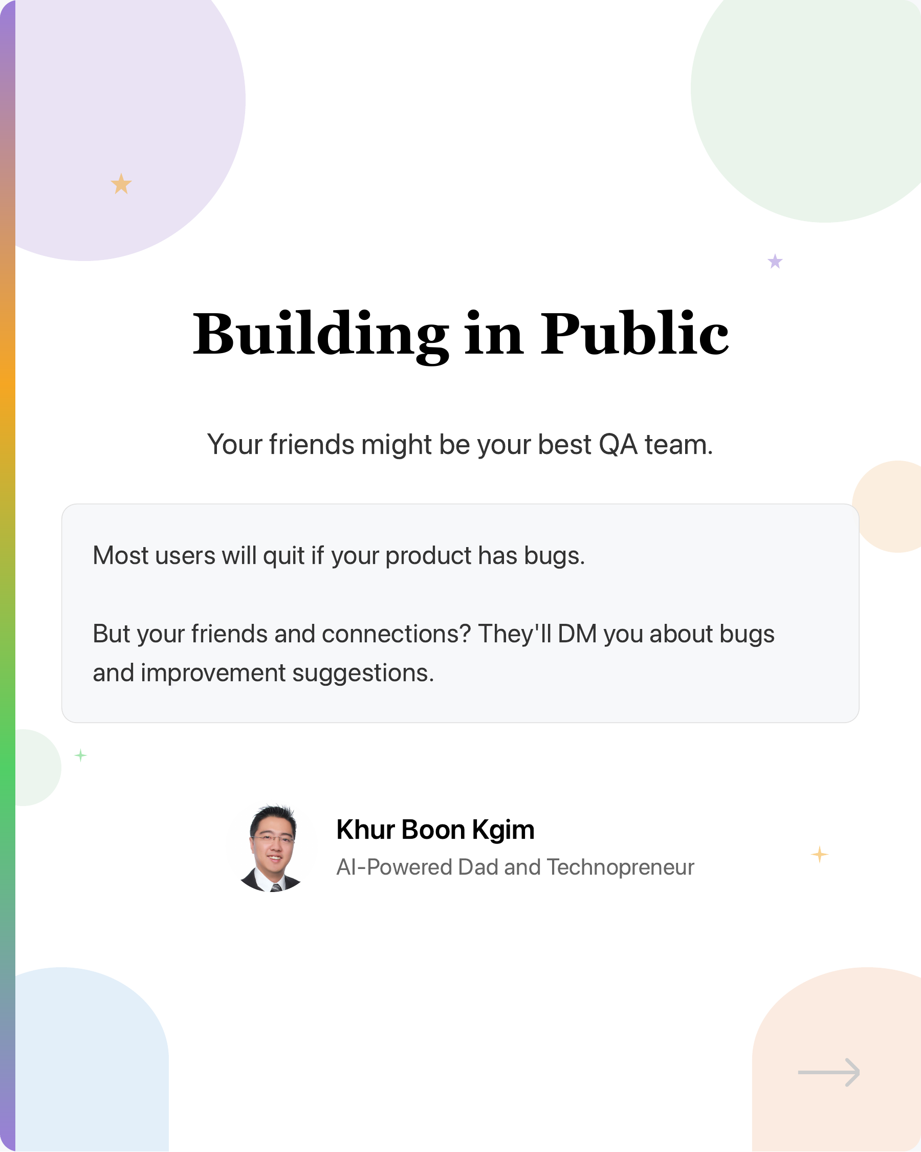 One of the benefits of building in public:, slide 1