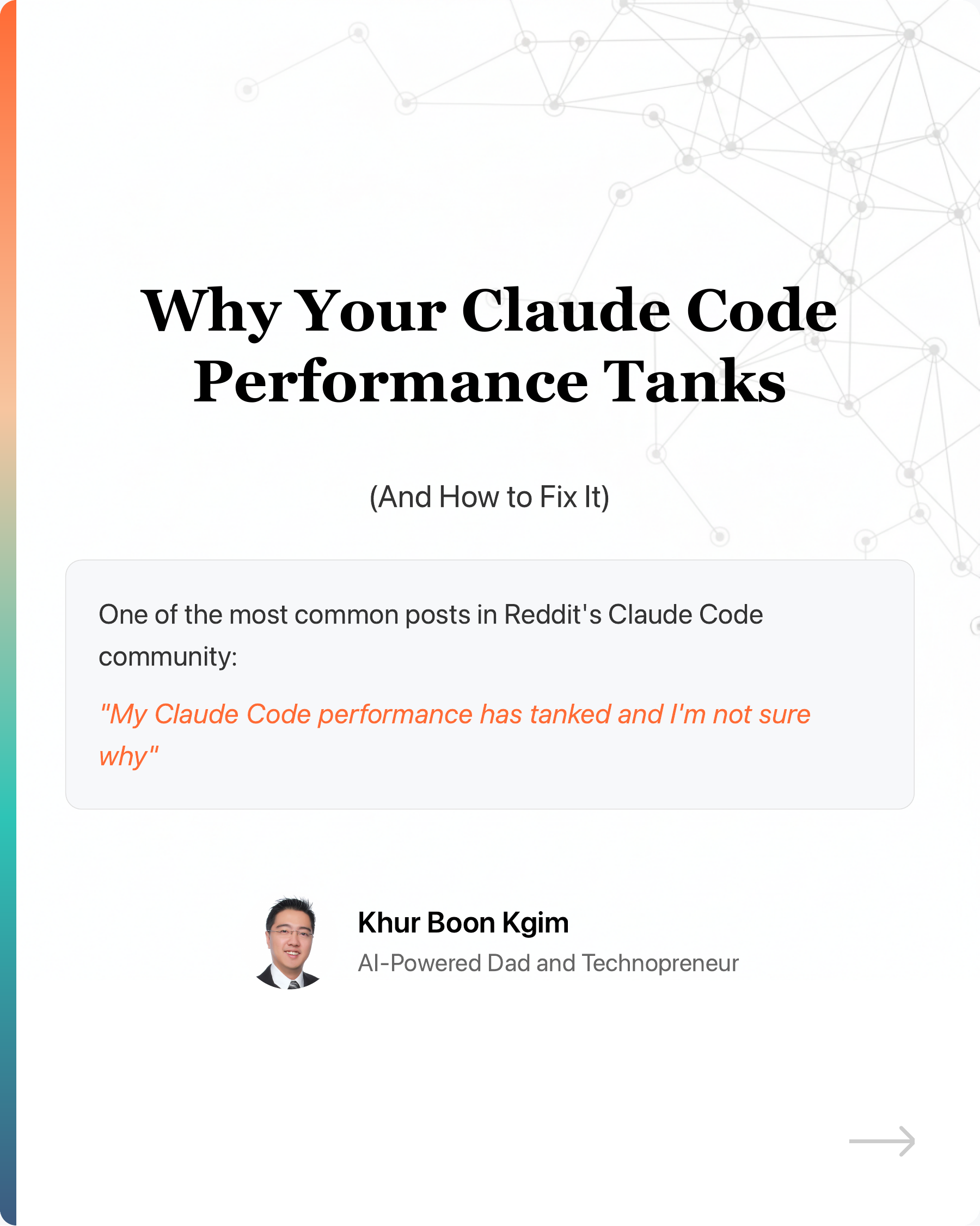 "My Claude Code performance has tanked and I'm not sure why", slide 1