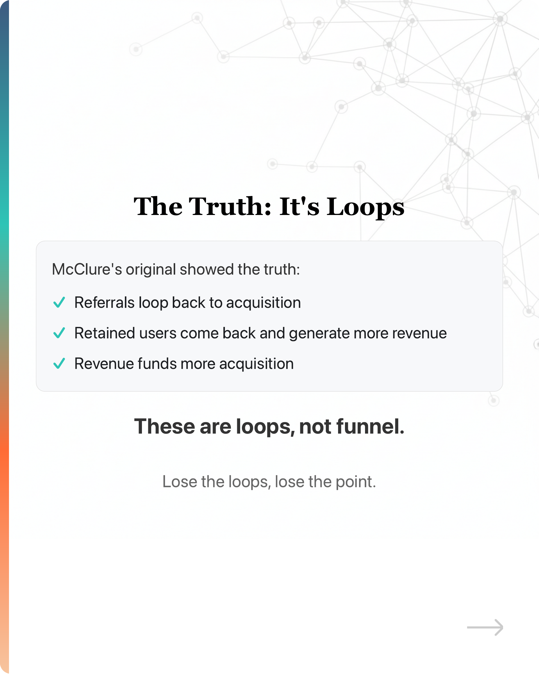 Most startups' growth stalls because they pour users into a leaky bucket., slide 5